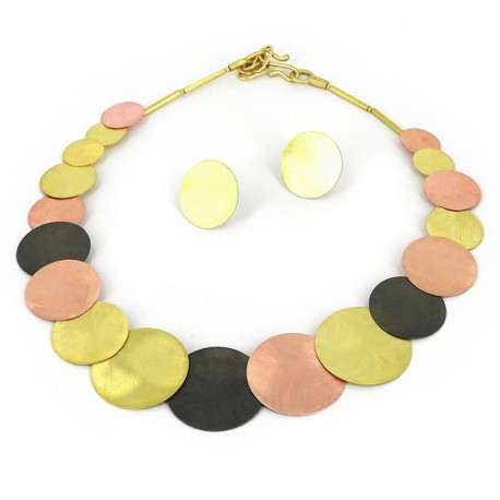 Collar circulos  rosa/oxi/Plata -