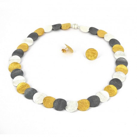 Necklace Multicolour with Magnet Clasp. Silver 925 goldplated oxidized Silver -