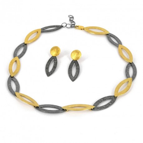 Necklace Silver Goldplated oxidized 47 cm lang -
