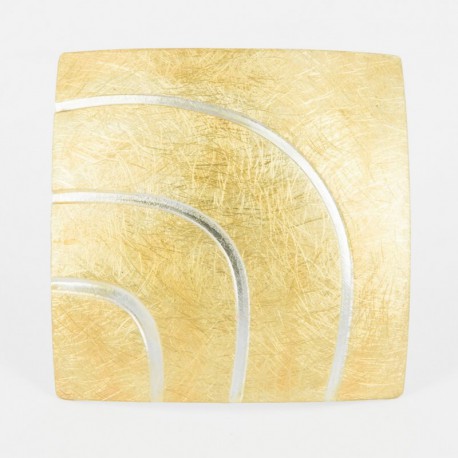 Brooch-Pendant Silver Goldplated with Silver wafes. Square form  (28 x 28 mm) -