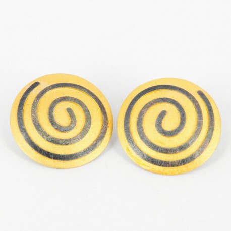 Earrings Silver Goldpalted rund with Spiral in oxidiert - 21372