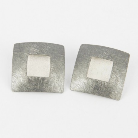 Earrings Square Silver oxidized  - 21389
