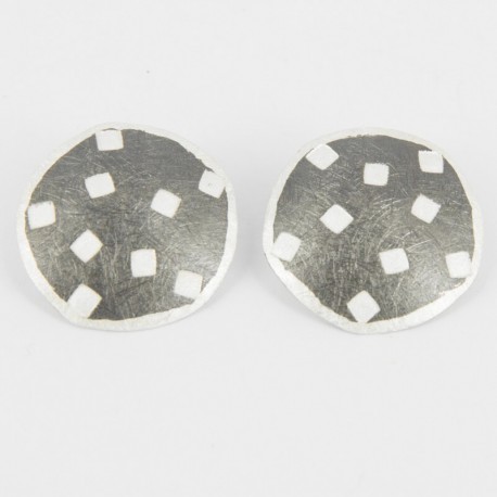 Earrings Clips round oxidized and white - 21394