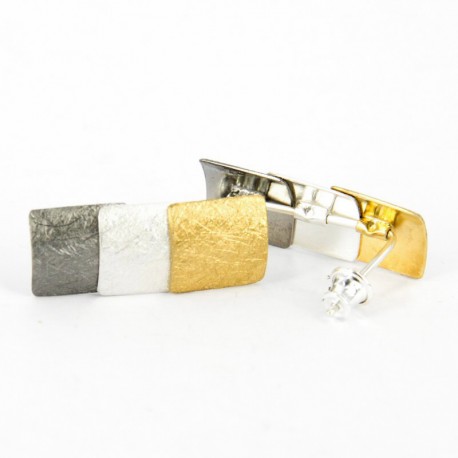 Ohrstickers Silver Gold and Rutheniumplated . 3 x 1 cm - 21402
