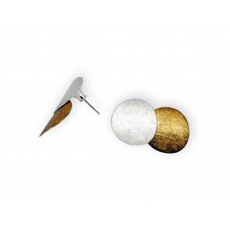 Earrings Silver, Goldplated round. (2 x 1 cm) - 21419-M
