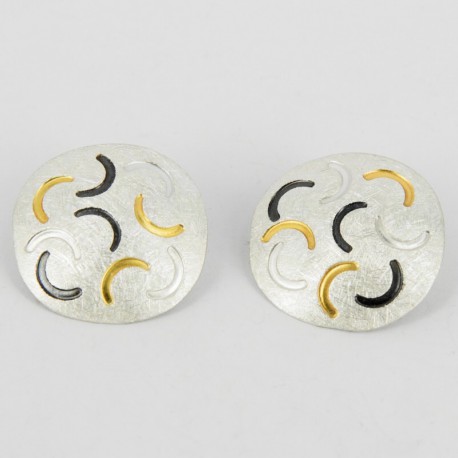 Earstickers Silber with motives in  Goldplated, oxidized and Silver. Diameter: 20 mm - 21474