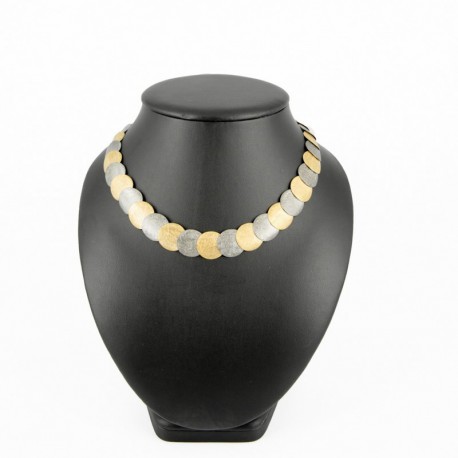 Necklace Silver 925, oxidized and Goldplated. Necklace with rounded elements and hook fastener - 21516