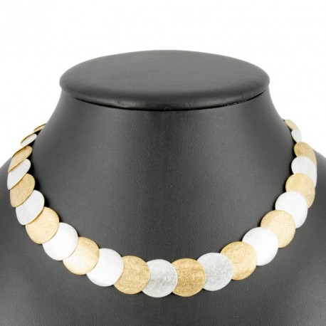 Necklace Silver 925 and Silver Goldplated. Necklace with rounded elements and Hook fastener - 21519