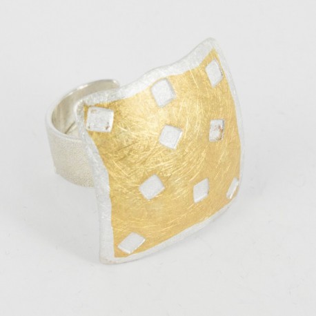 Ring open square Silver Goldplated  - 21625