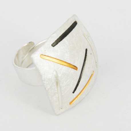 Ring open Square Silver/ Streiffen in 3 Colours - 21665
