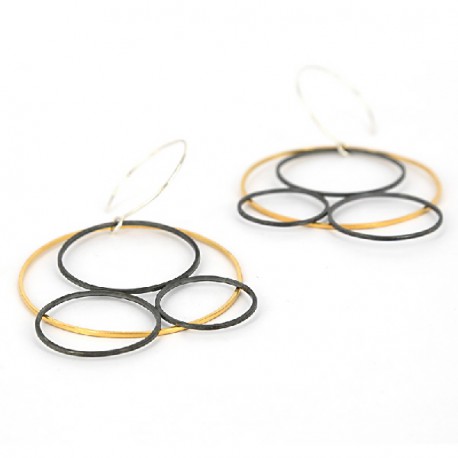 Pendientes de gancho de forma redondeada Plata oxidada y chapado en Oro