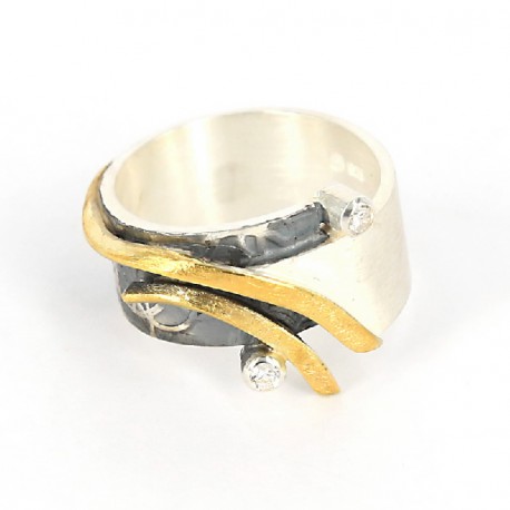 Ring mit Zyrkonia Silber oxidiert vergol