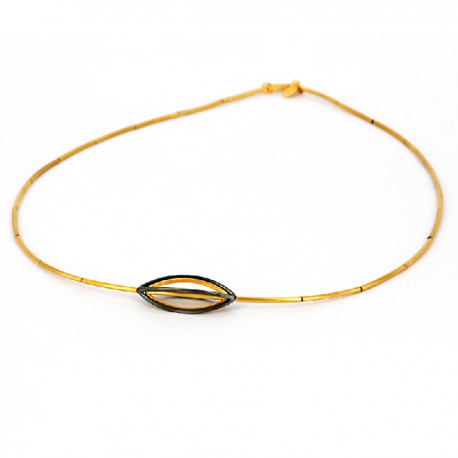 Collar 46 cm Plata oxidada y chpado en Oro con colgante