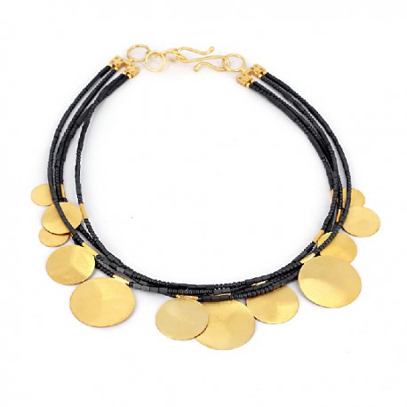 Collar Hematite y Plata chapada en Oro