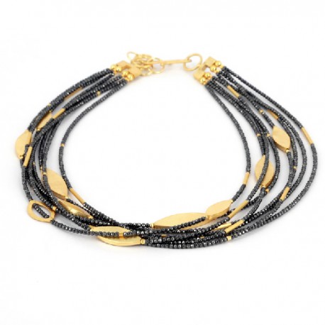 Collar Hematite con Plata chapado en Oro