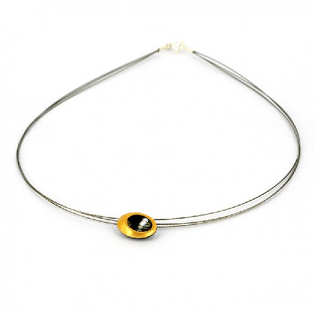 Pendant Design Silver oxidized and Goldpalted with Necklace Steel
