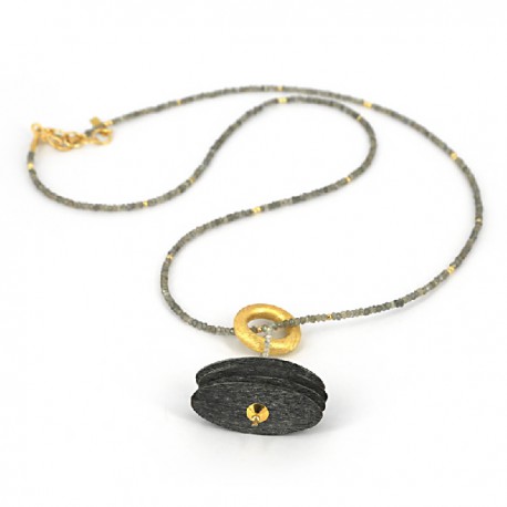 Collar Rodolita y cuerno Plata chpada en Oro