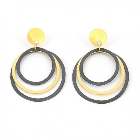Earstickers. Grund Silver + Zirkonium with 3 oval Pieces in Degrade Silver Goldplated and oxidized - ZW50F