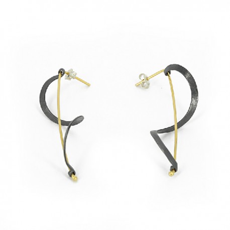Earrings Design Spiral. Silver Goldplated and oxidized - ZW35G