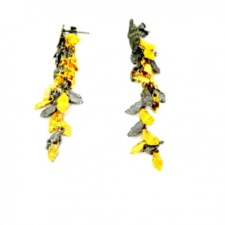 Pendientes Diseño largos Plata chapada en oro y óxido