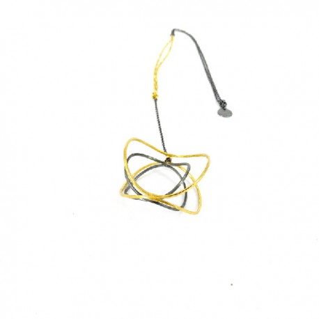 Colgante con cadena larga Plata oxidada y chapado Oro, cadena alrededor del cuello 62 cm, - cadena 7,5 cm, colgante 4 cm