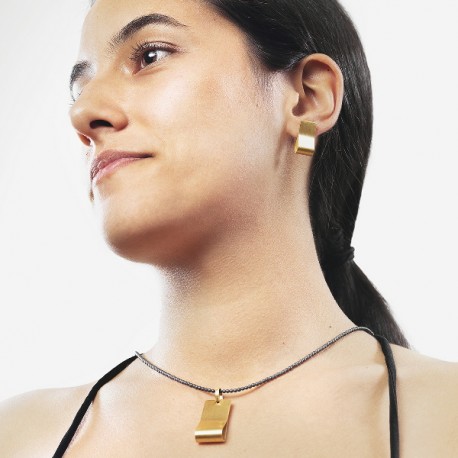 Collar Hematite colgante Plata chapado Oro