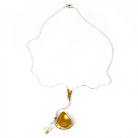 Collar Diseno Plata chapada y Perla