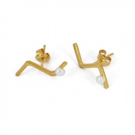 Pendientes Plata dorada y Perla