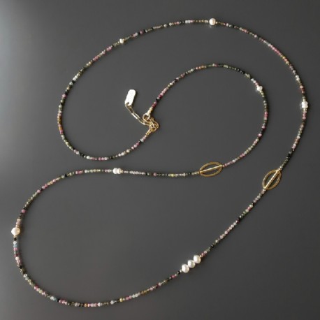 Kette lang Silber natural Stein mix