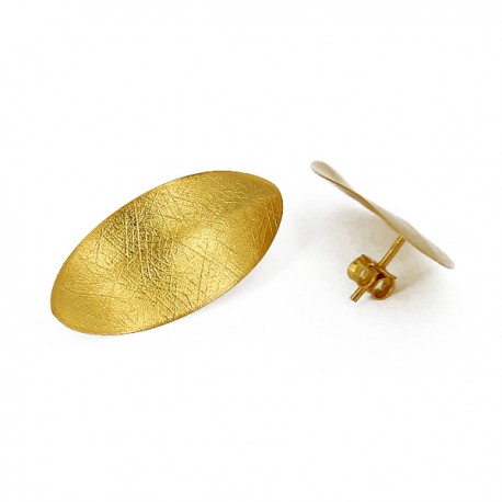Pendientes de presión Plata chpada en Oro forma ovalada 3 x 1,5 cm