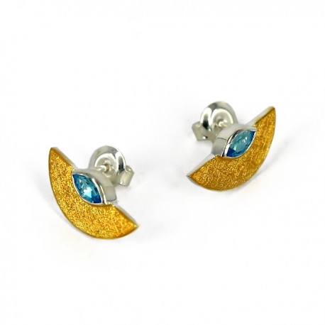 Pendientes Plata chapado Oro 17x8 mm Topaz azul 8x4 mm