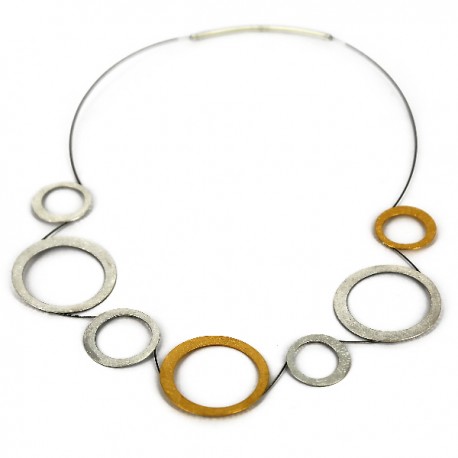 Collar acero y Plata chpada en Oro