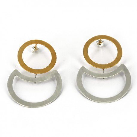 Pendientes presión de  Plata chapado Oro. Formas geométricas