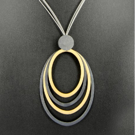 Anhanger oval Silber oxidiert vergoldet