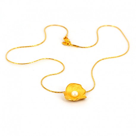 CollarPlata chapado en Oro con colgante de diseño  artesano Plata chapado en Oro con Perla