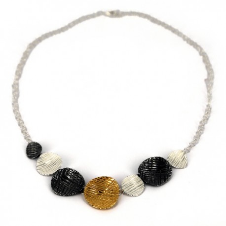 Halskette Silber carabine Verschluss mit 7 Elementen Silber  Multicolour