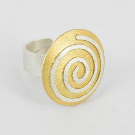Ring offen with Base in  Silber Goldplated and Silver Sprial - 21671