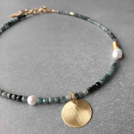Halskette aquamarine silber vergodldet