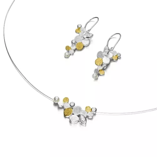 Kette AGVG mit Zirconia 6x3mm , 2x2,5mm  mit Perle 3-3,5 mm. Halsreif Flexi vergoldet