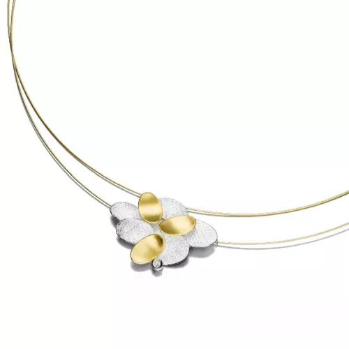 Halskette mit 2-mm-Zirkonia. Goldfarbene, flexible Doppelkette.