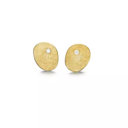 Ohrstecker aus vergoldetem Silber in origineller, unregelmäßiger Form mit 2-mm-Zirkonia