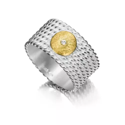 Silberring im Design mit vergoldetem Kreis und 1,5-mm-Zirkonia
