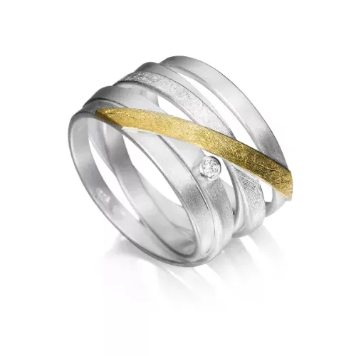 Ring Silber und Silber vergoldet mit Zirkonia 2 mm