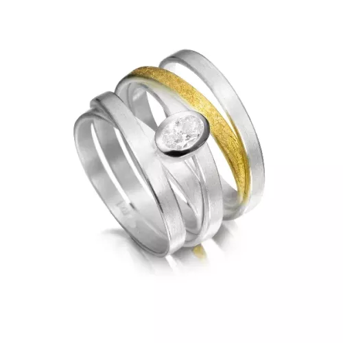 Ring Silber vergolldet mit Zirkonia 6 x 4 mm