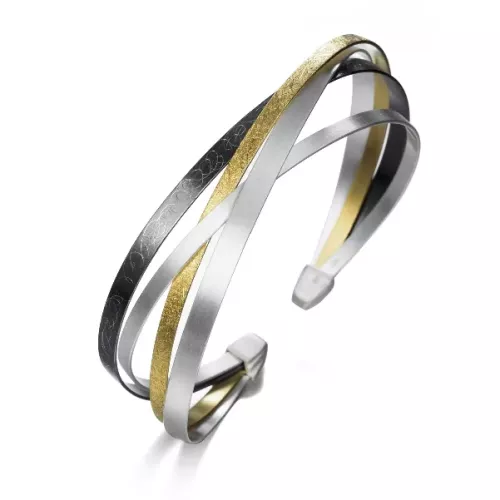 Armband Silber 925 und Silber vergoldet oxidiert (1,4-mat ag, 2-rys po ox, 3 rys vg)