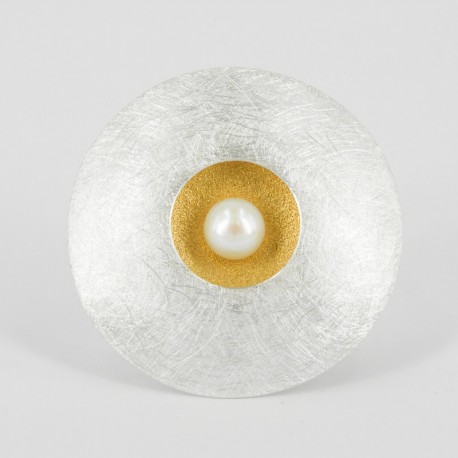 Brooch-Pendant Silver Goldplated with Pearl: 56 mm Diameter  - 25223