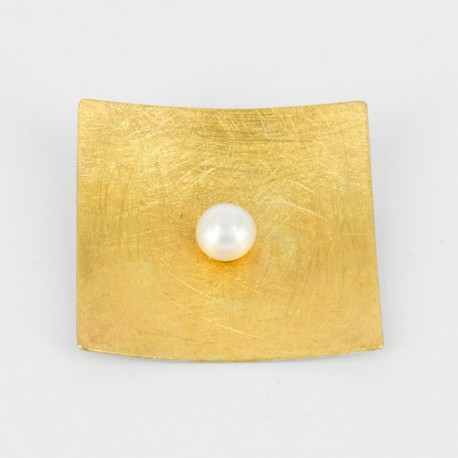 Brooch-Pendant Silver goldplated with white Pearl. form: square (44 x 44 mm)  - 25235