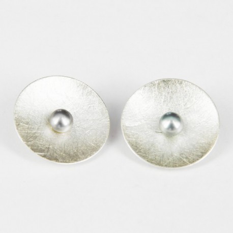 Earclips Silver round with black Pearl (26 mm) - 25333