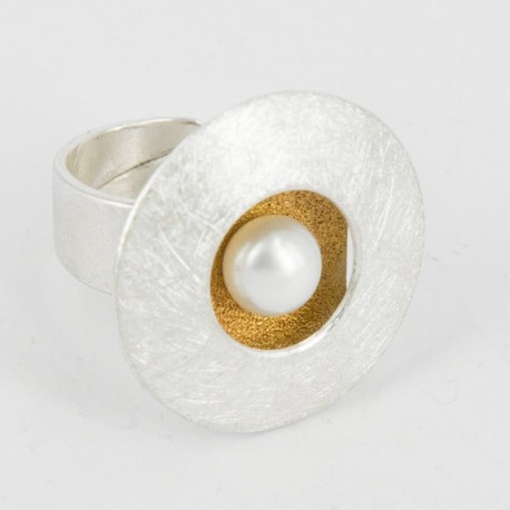 Ring Silver Goldplated and Pearl (27 mm) - 25623
