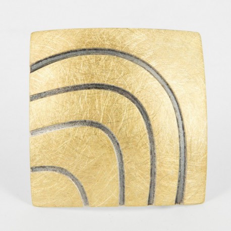 Brooch-Pendant Silver Goldplated and ruthiniert. Square form  (28 x 28 mm) - 33209